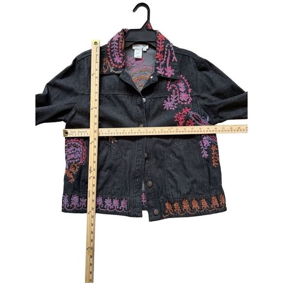 Coldwater Creek Petite Black Denim Multi Sequin Floral Embroidered Jacket Size P - Picture 5 of 6